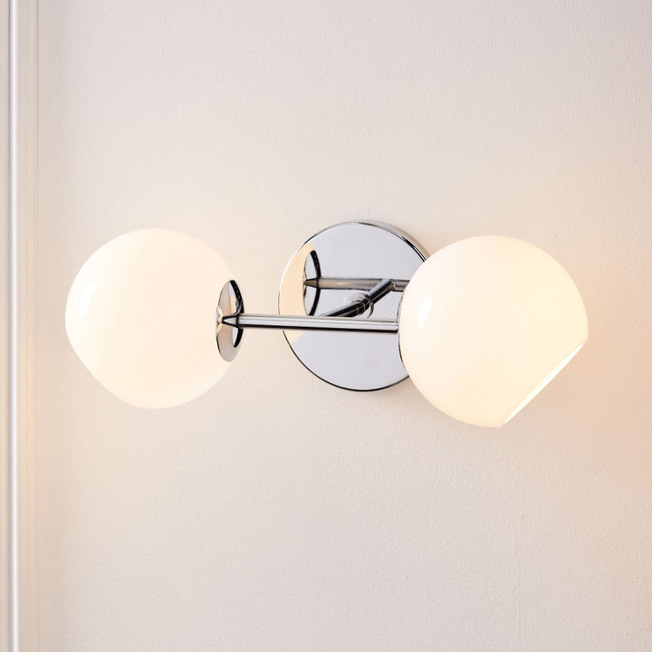 White Staggered Globe Glass Sconce - Double Head Vanity Wall Light