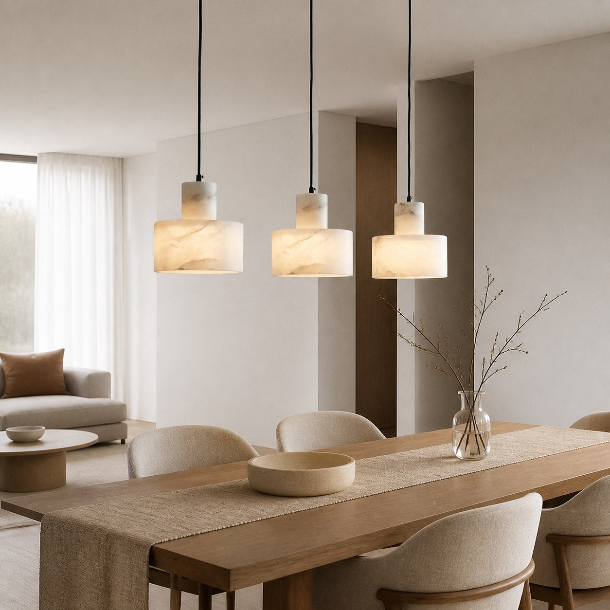 Cylorion Alabaster Pendant Lamp – Modern Minimalist Hanging Light for Dining Room