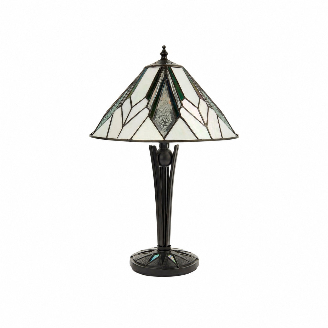TF Astoria Art Deco Stained-Glass Table Lamp – Bevelled & Iridescent Shade for Bedroom or Living Room