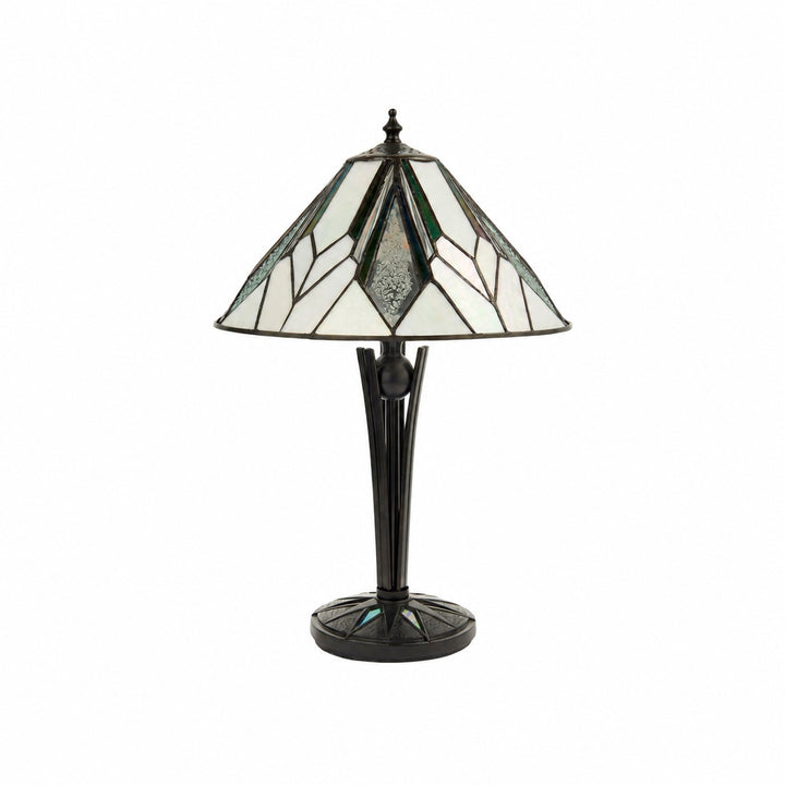 TF Astoria Art Deco Stained-Glass Table Lamp – Bevelled & Iridescent Shade for Bedroom or Living Room