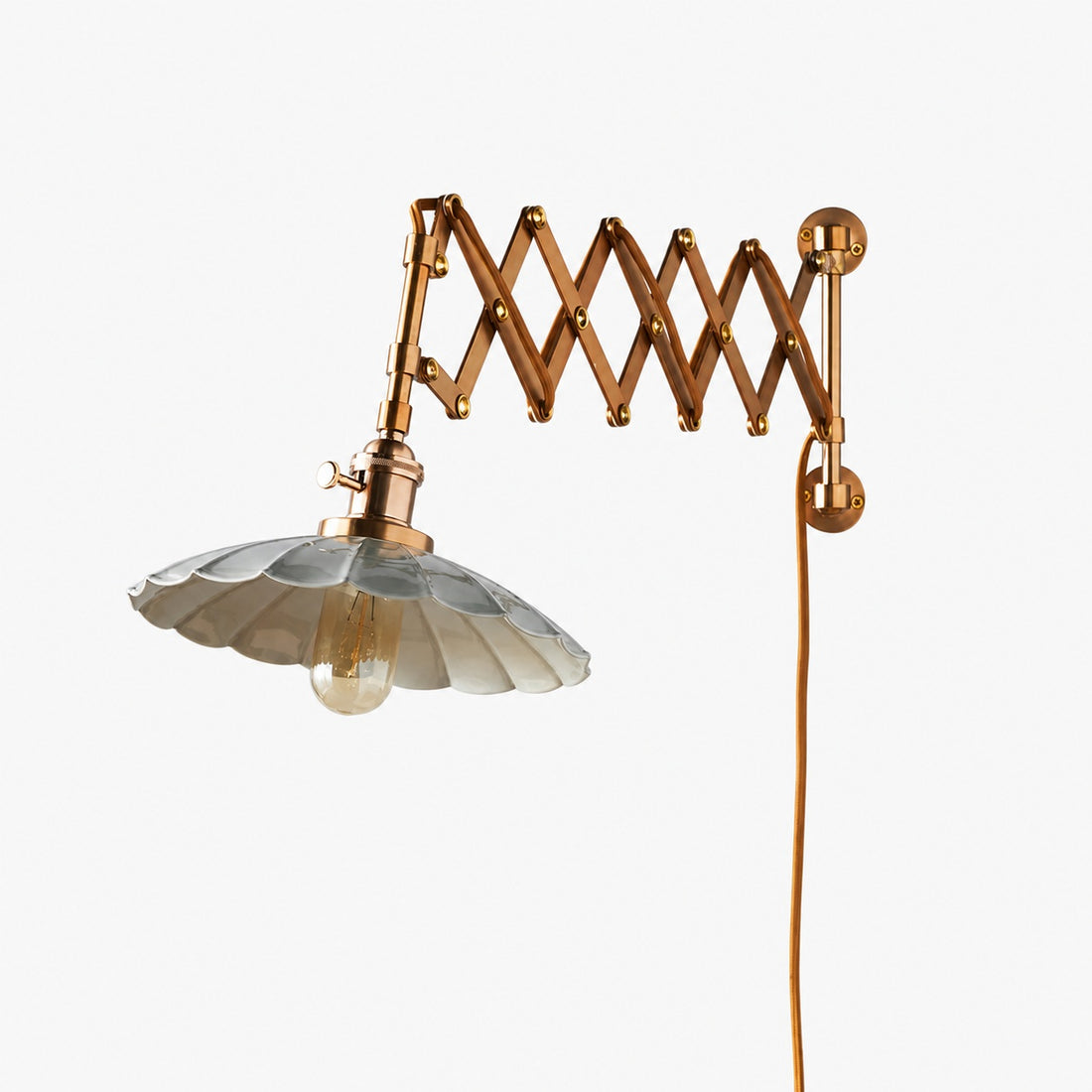 Furium Scalloped Accordian Plug-In Sconce - Brass Wall Light Elegance