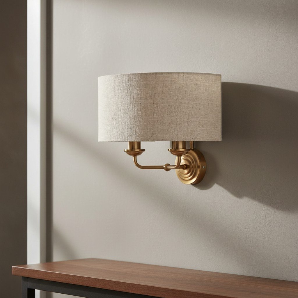 Tela Classic Wall Sconce with Fabric Shade – Elegant Metal Finish Wall Light for Living Room / Bedroom