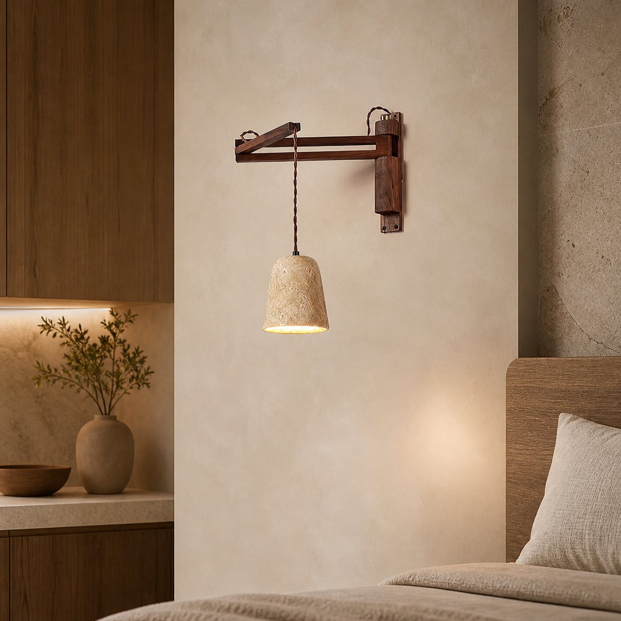 Tia Travertine Swing Arm Plug-in Sconce