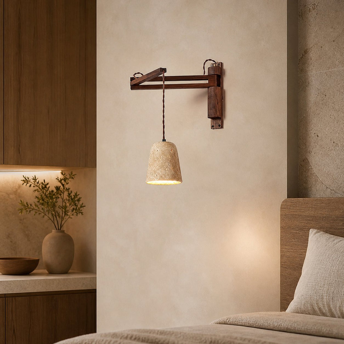 Tia Travertine Swing Arm Plug-in Sconce