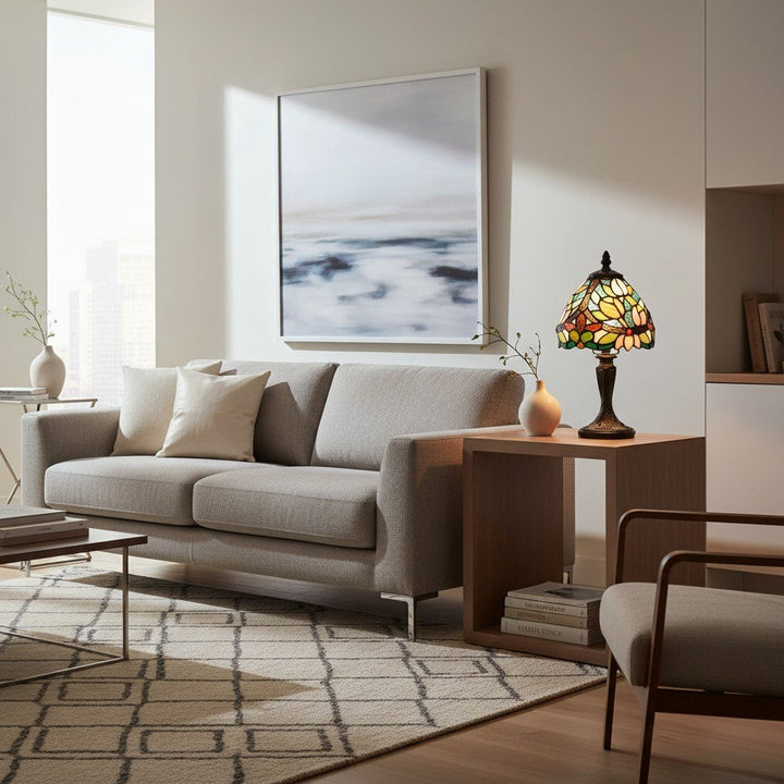 Calyra Vintage Floral Stained Glass Table Lamp - Art Deco Tiffany Style Accent Light for Bedside and Living Room