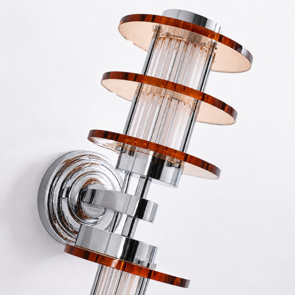 Vertical Bauhaus wall lamp amber acrylic and chrome square detail