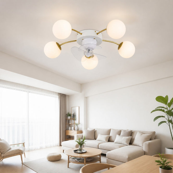 Modern White and Gold Ceiling Fan Light with Glass Globes