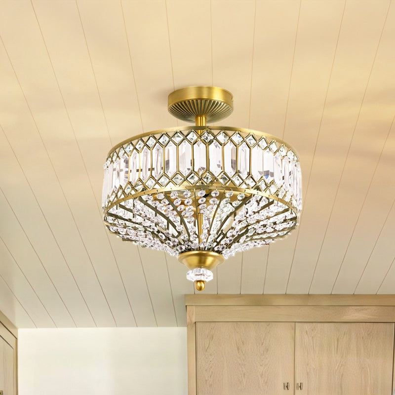 Crystal Drum Ceiling Light –  Glass Semi Flush Mount Lamp for Hallway