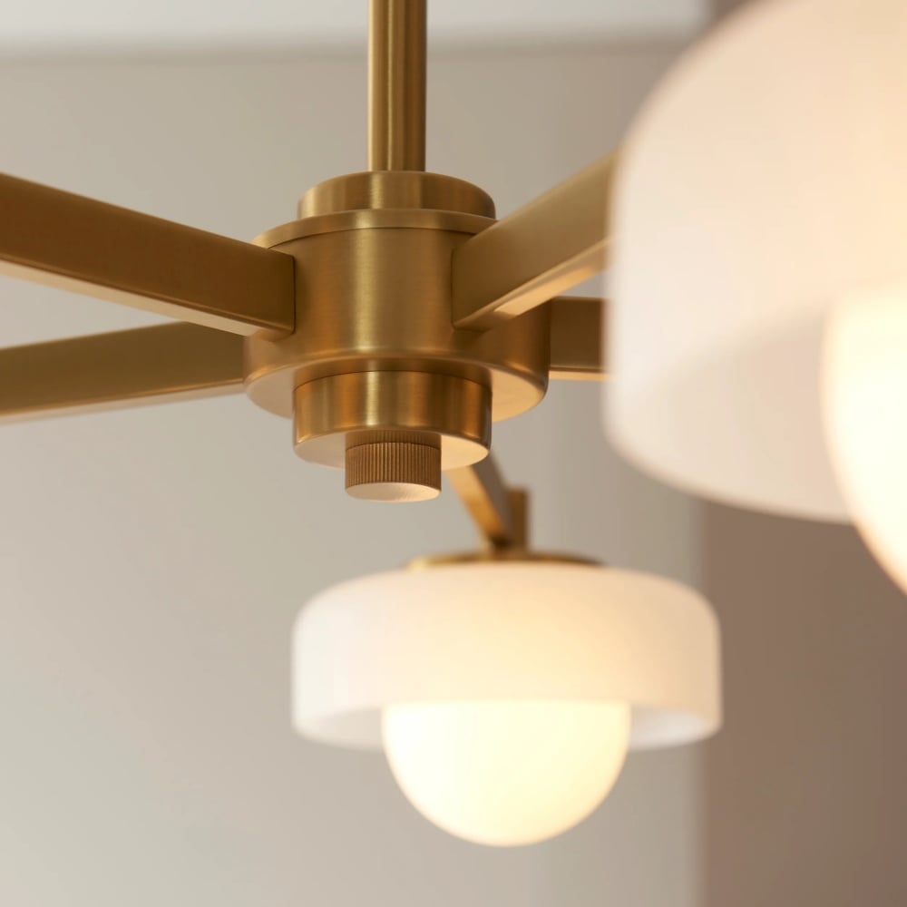 Zirvos Pendant with Frosted Opal Globes and Brushed Brass Frame for Living and Dining