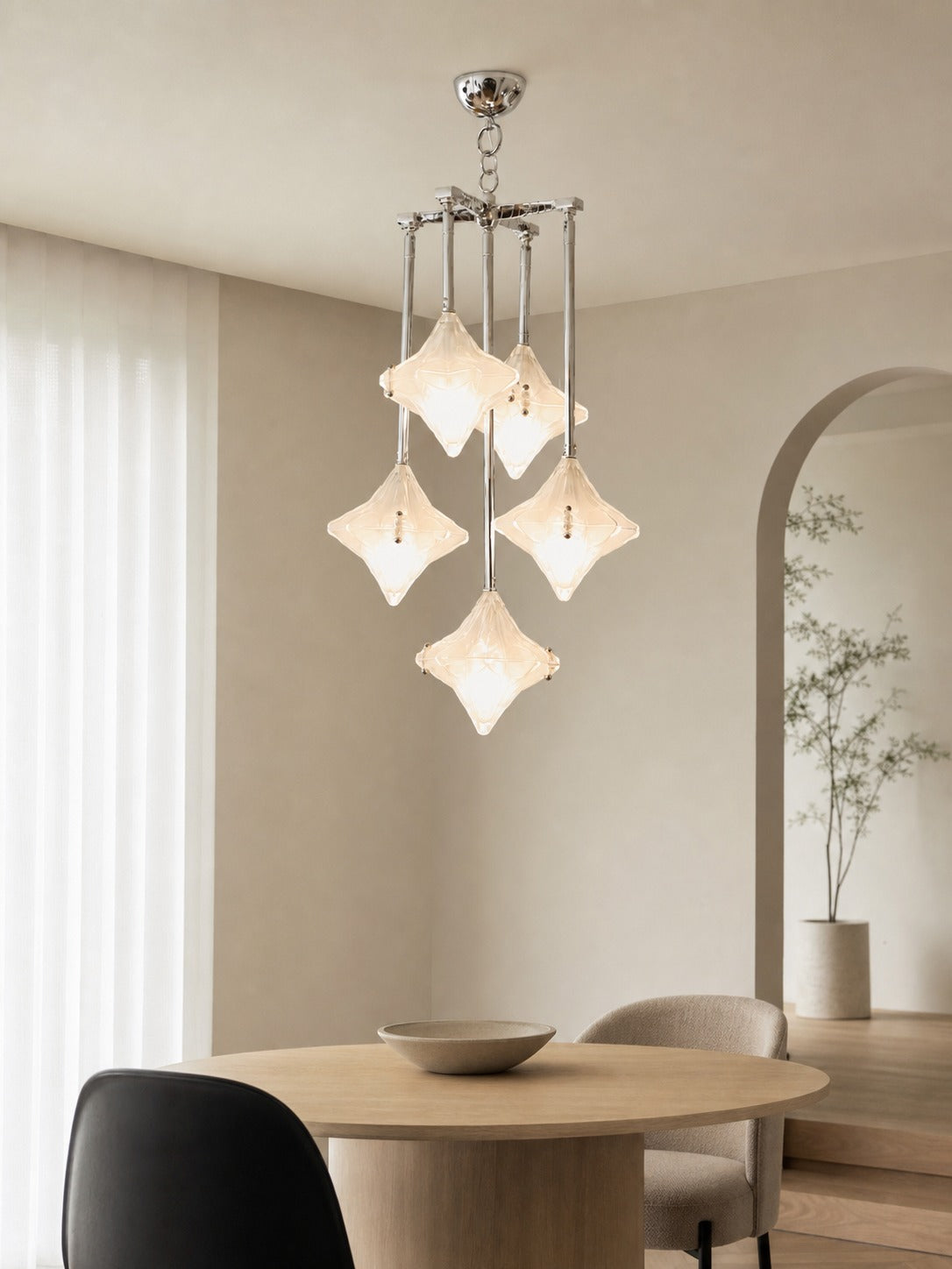 Art Deco Astris Star Chandelier – Frosted Glass Deco Fixture for Dining Room
