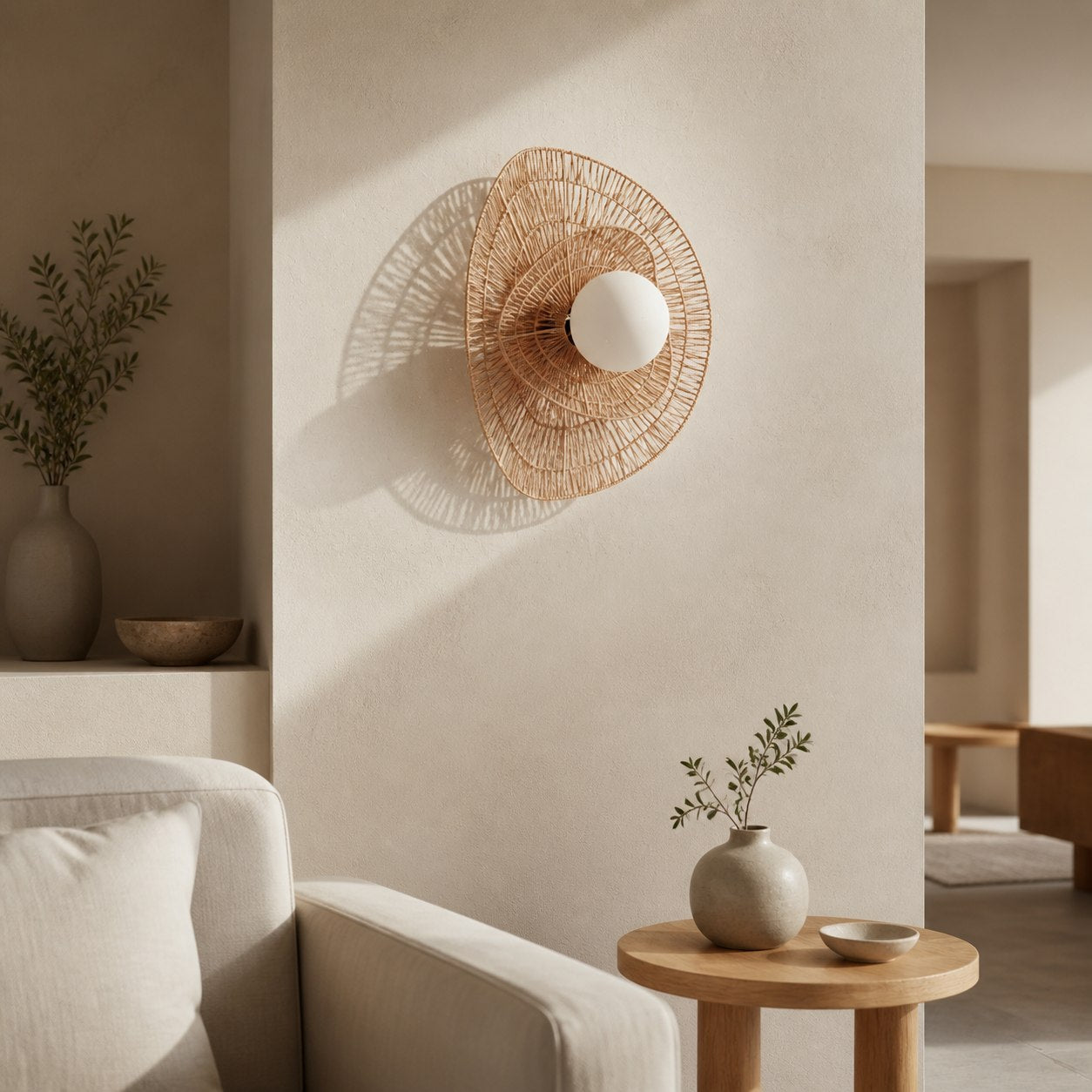 Florevian Woven Wall Sconce – Two Tier Jute Wall Sconce for Living or Bedroom