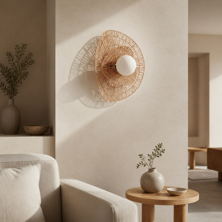 Florevian Woven Wall Sconce – Two Tier Jute Wall Sconce for Living or Bedroom