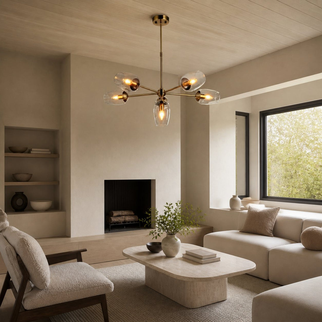 Serion Glass 6-Light Pendant Light - Modern Pendant with Clear Glass Shades for Living Room