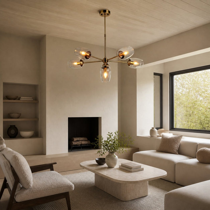Serion Glass 6-Light Pendant Light - Modern Pendant with Clear Glass Shades for Living Room