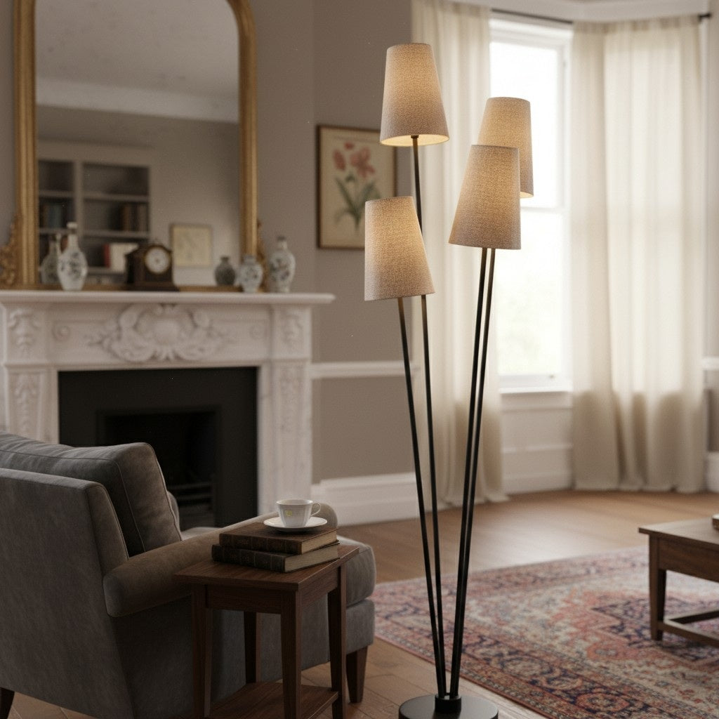 Duova 4 Light Floor Lamp – Fabric Shade Floor Lamp for Reading Corners or Living Spaces