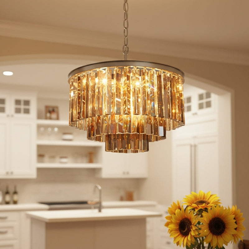 Aurevon Crystal Prism Metal Frame Modern Ceiling Chandelier for Home and Hotel