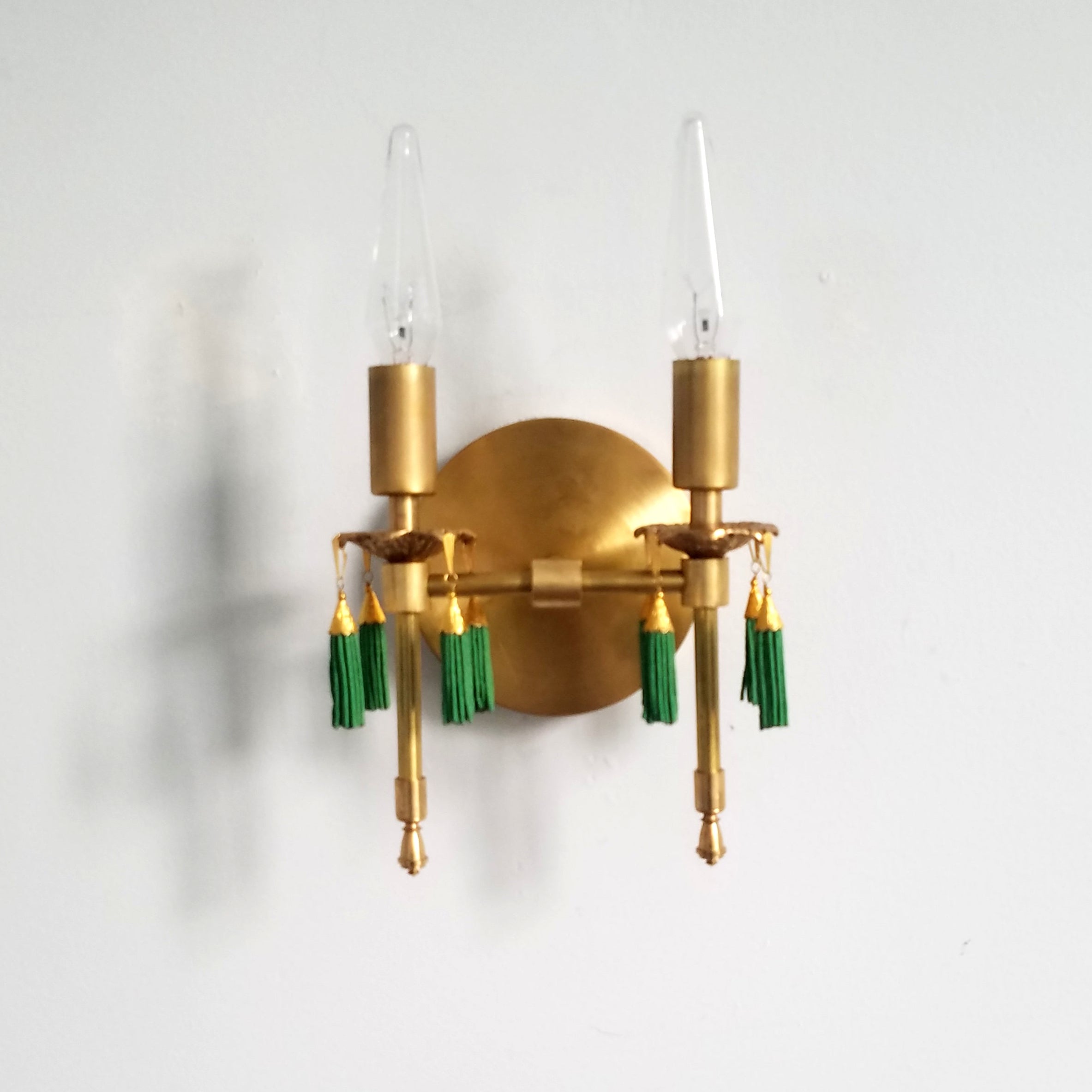 Antique Style Victorian Double Brass Wall Lamp - Sconce With Tassels