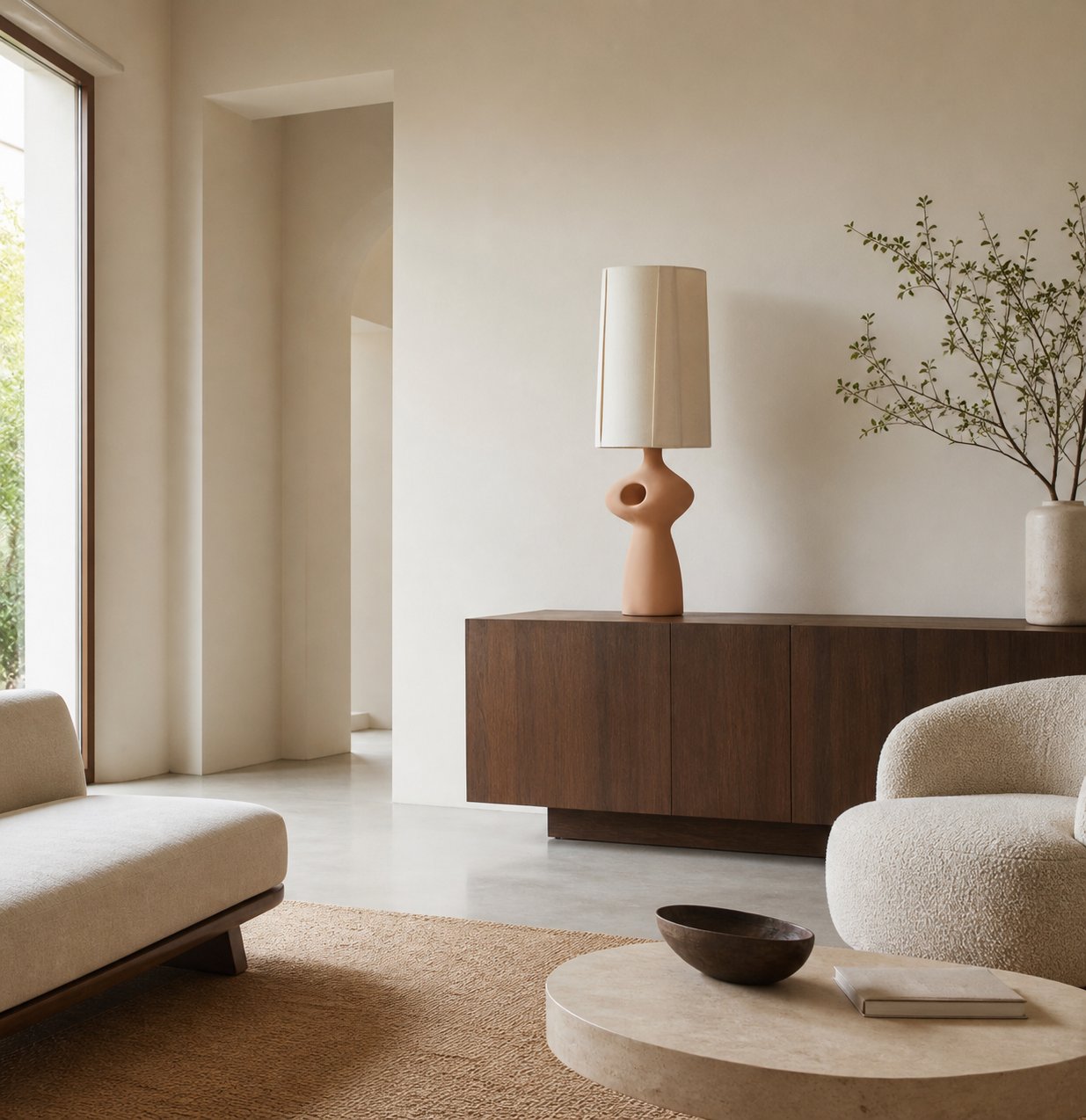 Pryssa Ceramic Table Lamp with Ivory Linen Shade -  Artistic Lighting for Living Room or Bedroom
