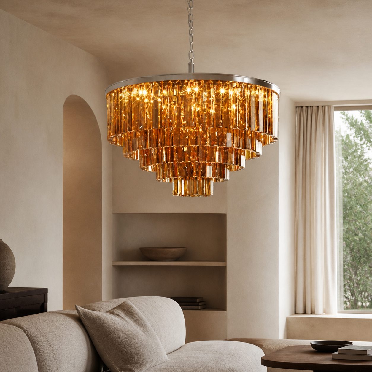 Aurevon Crystal Prism Metal Frame Modern Ceiling Chandelier for Home and Hotel