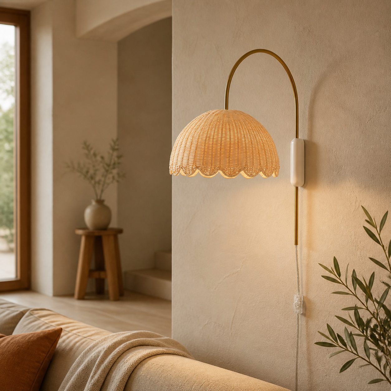 Olvara Scalloped Rattan Bubble Sconce - Whimsical Wall Lamp for Nurseries