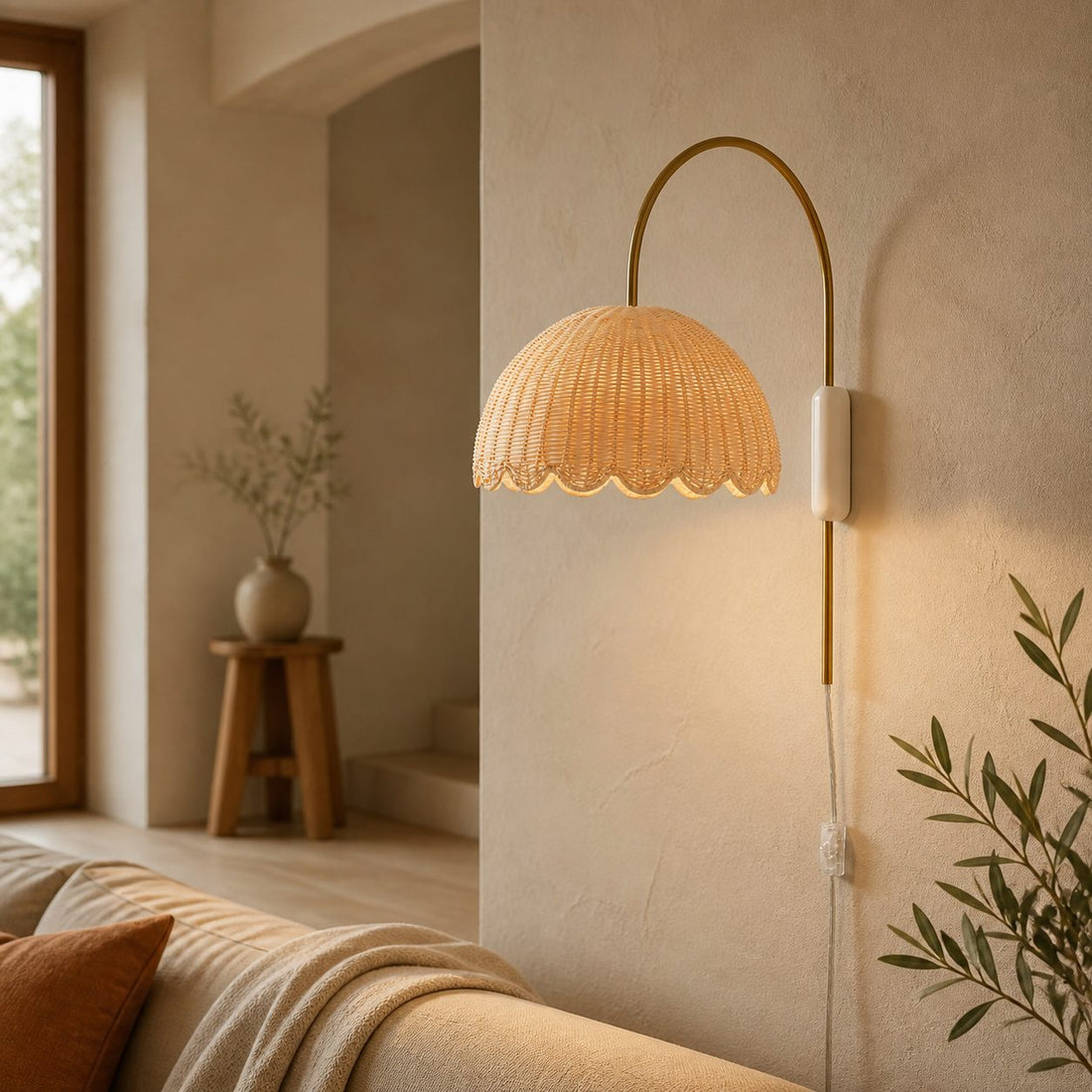 Olvara Scalloped Rattan Bubble Sconce - Whimsical Wall Lamp for Nurseries