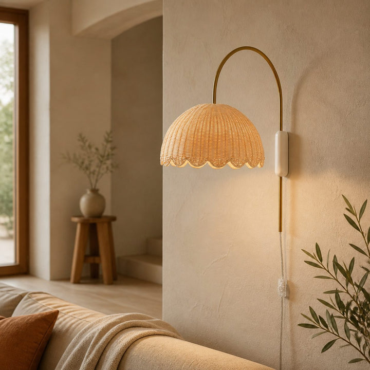 Olvara Scalloped Rattan Bubble Sconce - Whimsical Wall Lamp for Nurseries