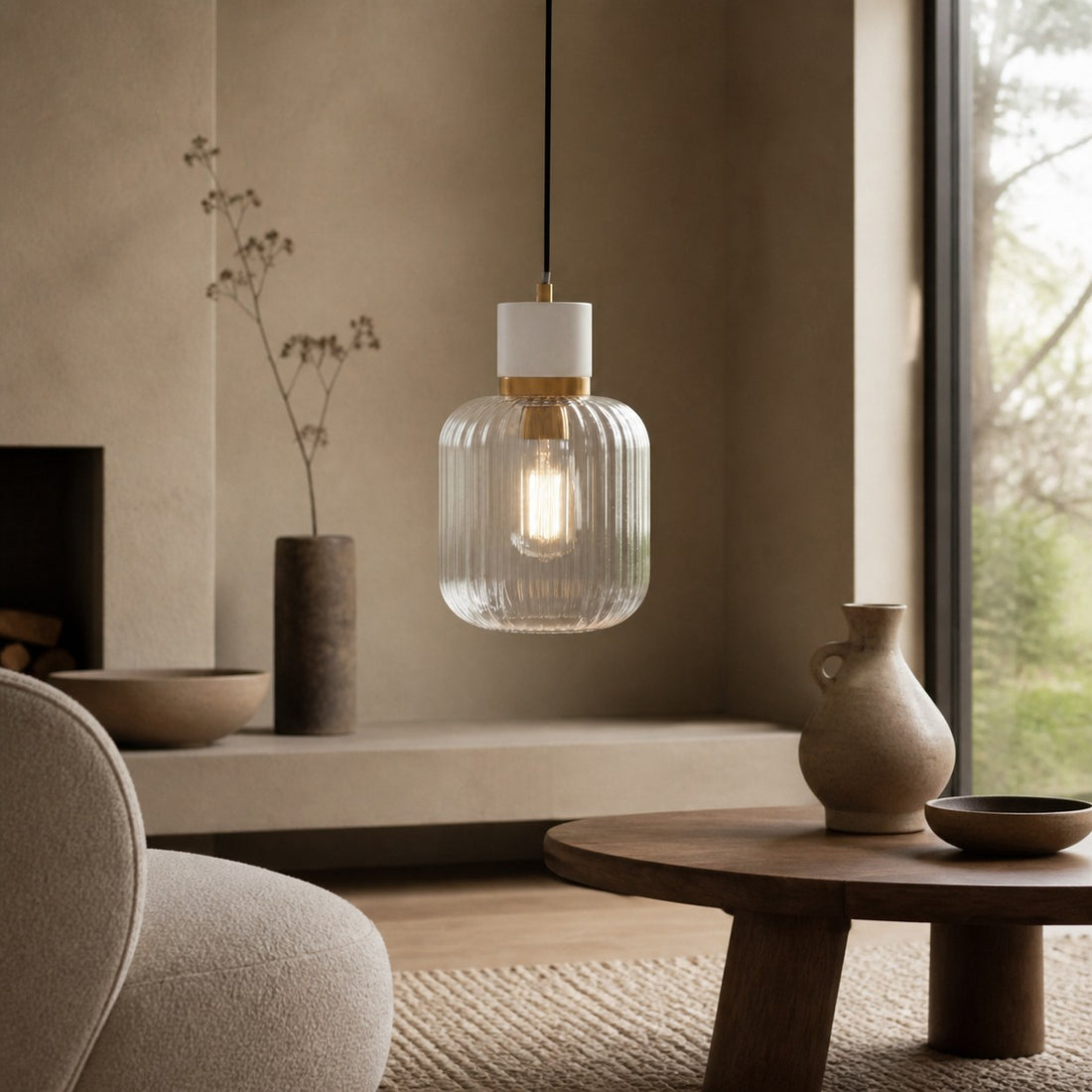 Korlisse Natural Stone and Glass Pendant Light – Stylish Lamp for Lounge or Living Room