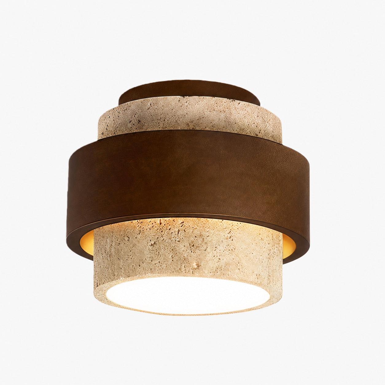 MokuStone Wabi Sabi Travertine Ceiling Lamp - Textured Stone Flush Mount Lighting for Home