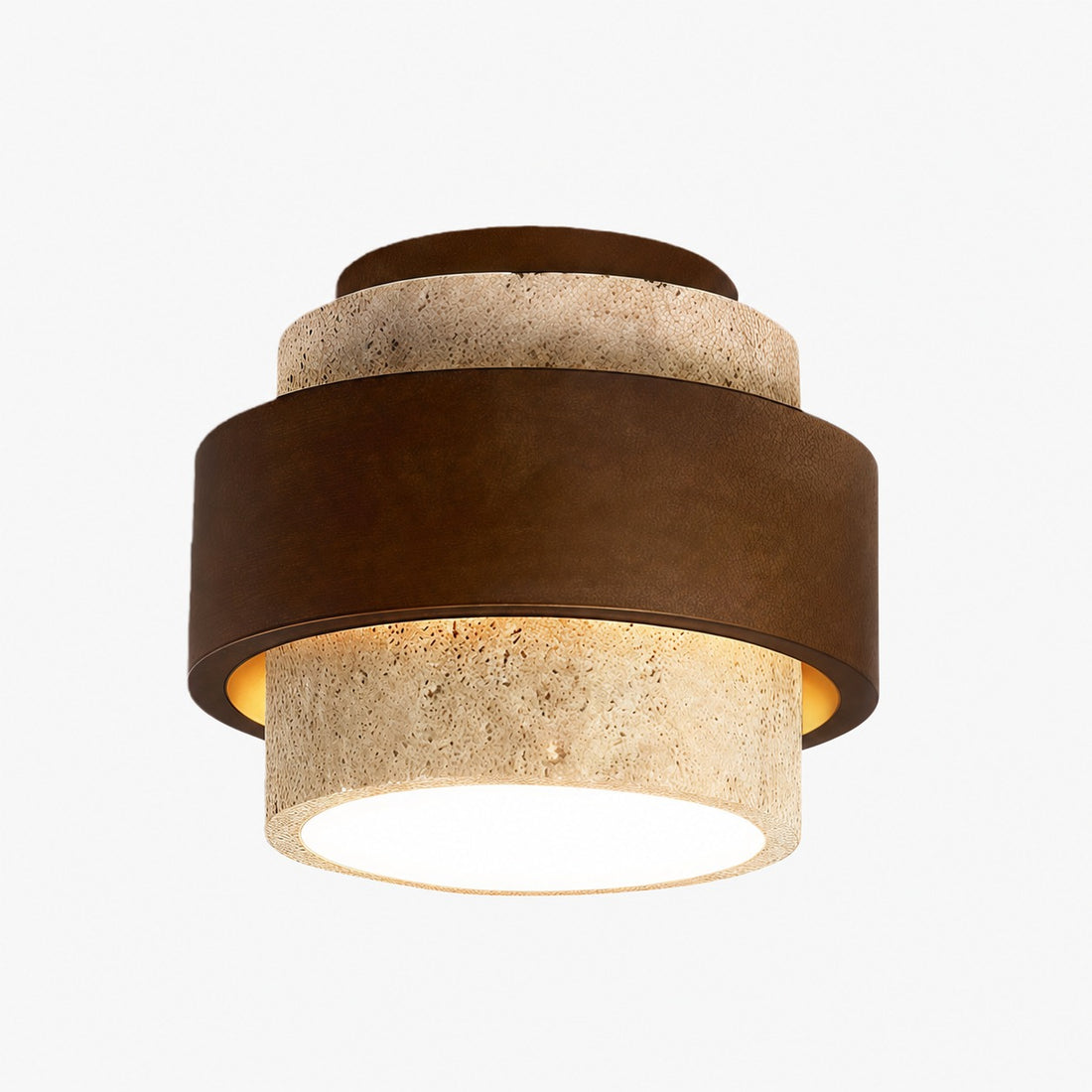 MokuStone Wabi Sabi Travertine Ceiling Lamp - Textured Stone Flush Mount Lighting for Home