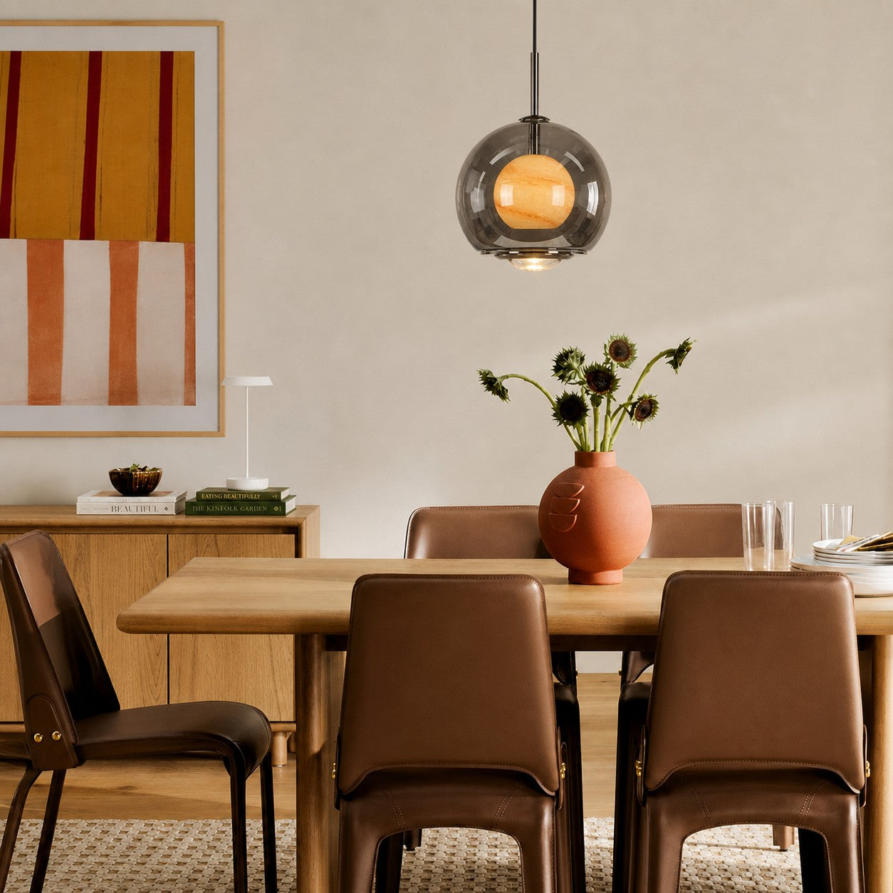 Luma Smoky Glass Globe Modern Pendant Light for Dining Room