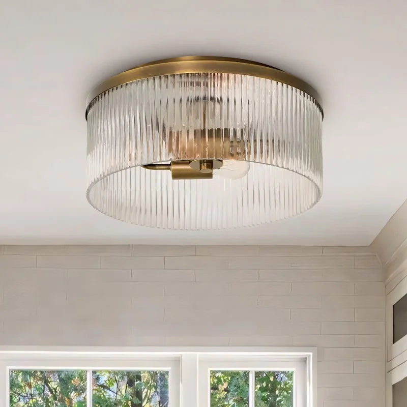 Cooper Ribbed Glass Flush Mount Ceiling Lamp -  Drum Crystal Light