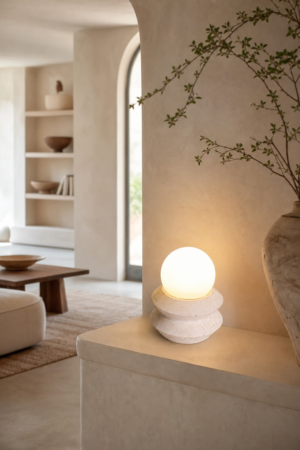 Fin Travertine Table Lamp (Built-in Battery)
