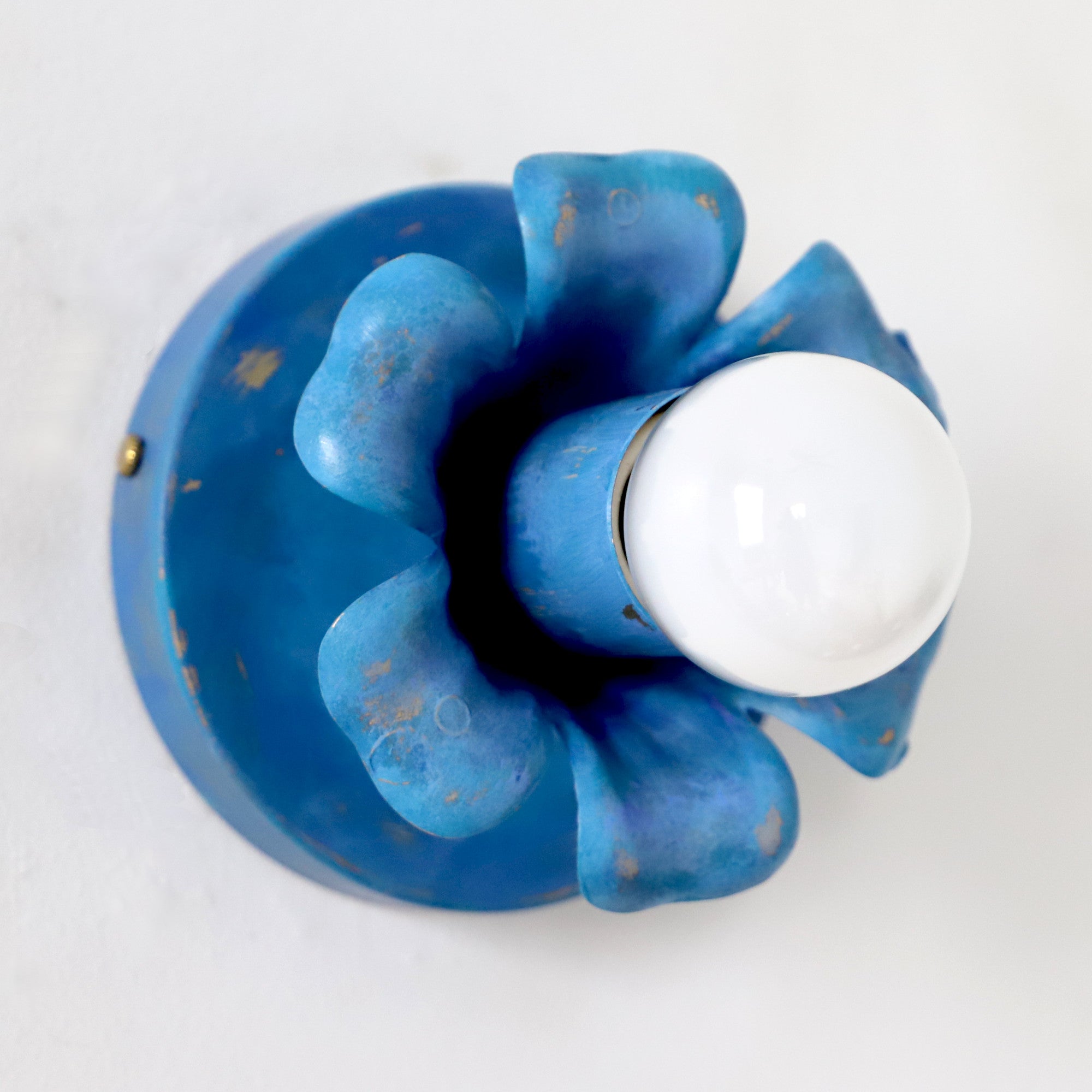 Aged Blue Wall Sconce - Brass Flower Accent Lighting for Bathroom & Hallway