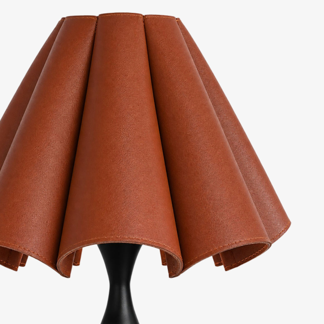 Folded brown leather shade detail