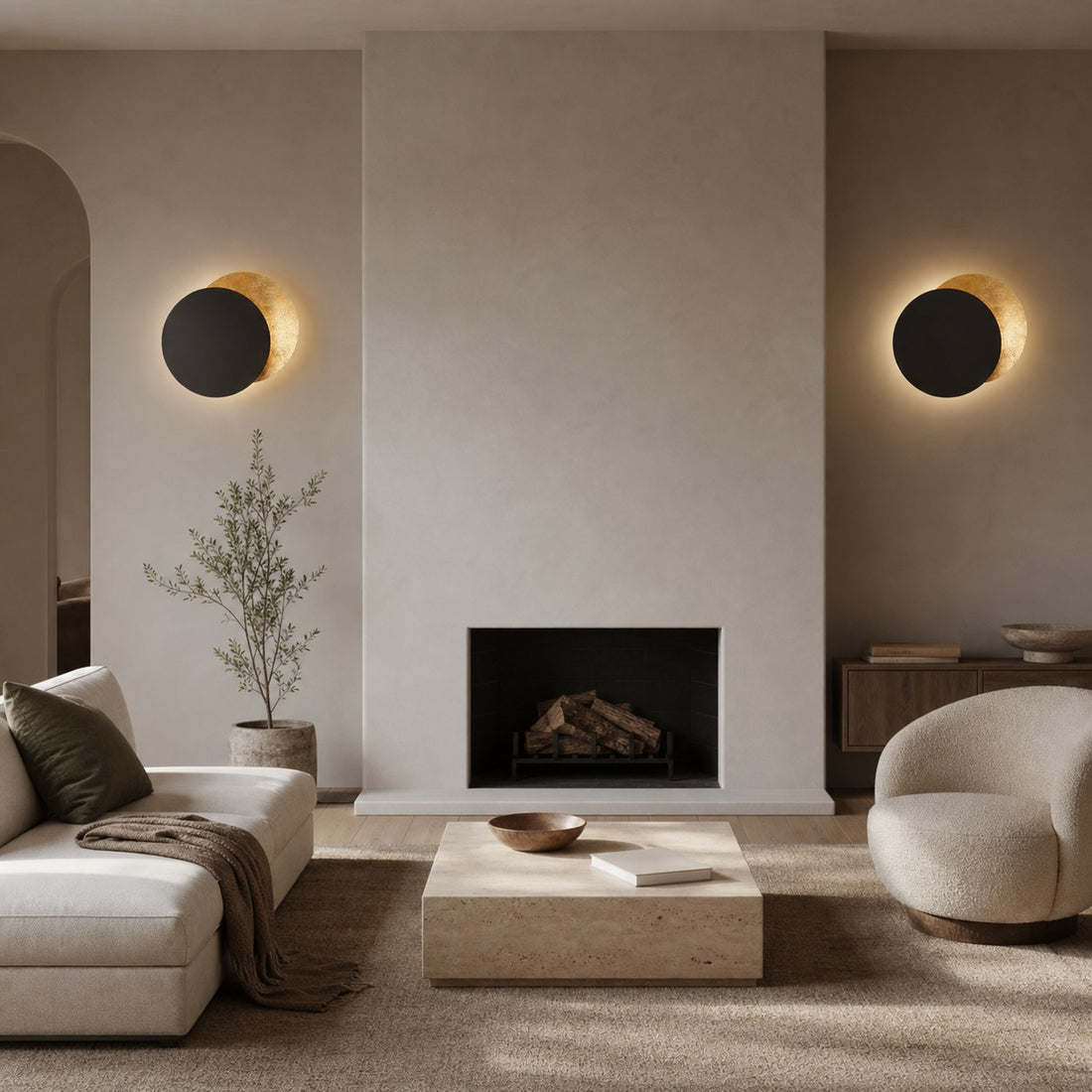 Discola Disc Wall Lamp – Modern Copper Halo Design with Circular Shade for Living Room or Bedroom N20
