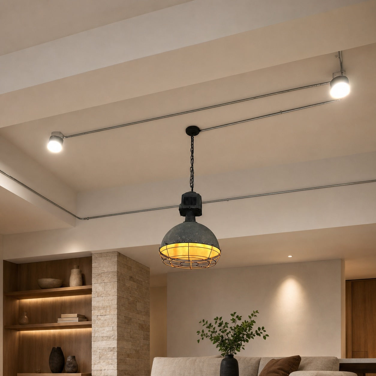 Caged Industrial Metal Pendant Light
