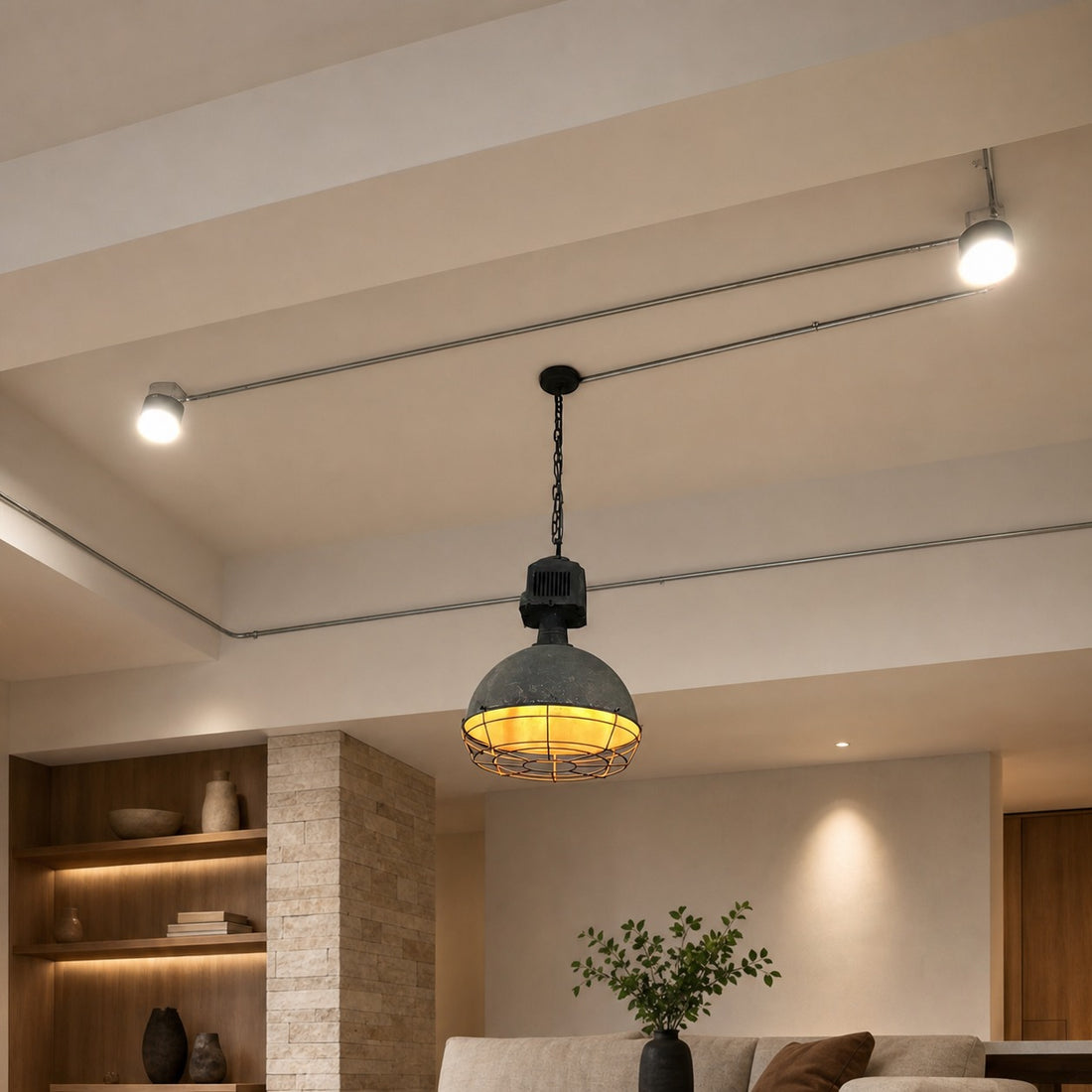 Caged Industrial Metal Pendant Light