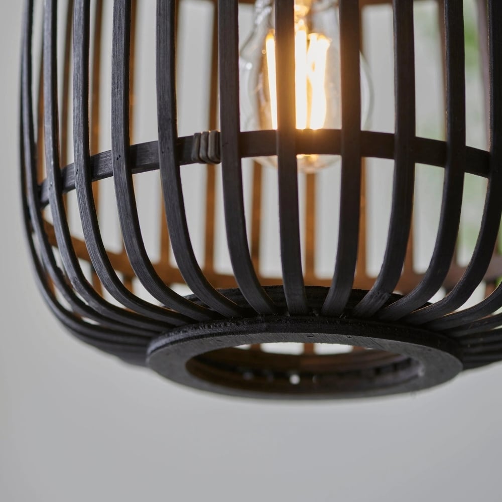 Yumeko Adjustable Bamboo Pendant Lamp - Natural Cage Ceiling Light Perfect for Living & Dining Rooms