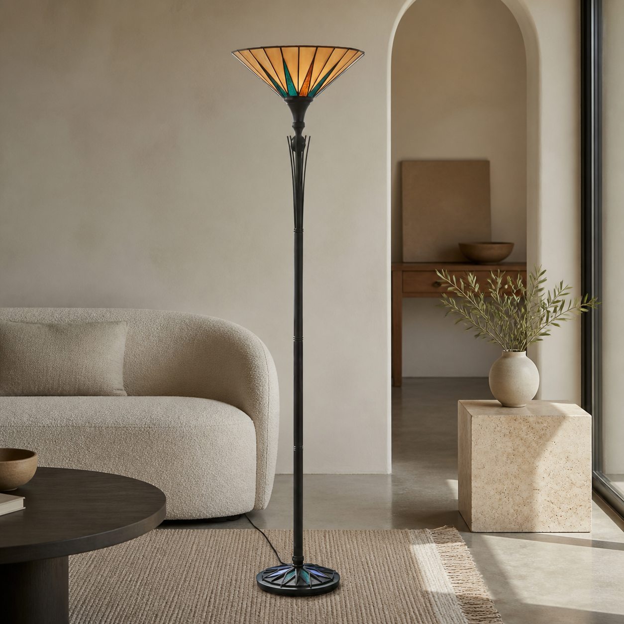 TF Dark Star Stained Glass Star Pattern Floor Lamp – Tiffany Style Uplighter for Living Rooms