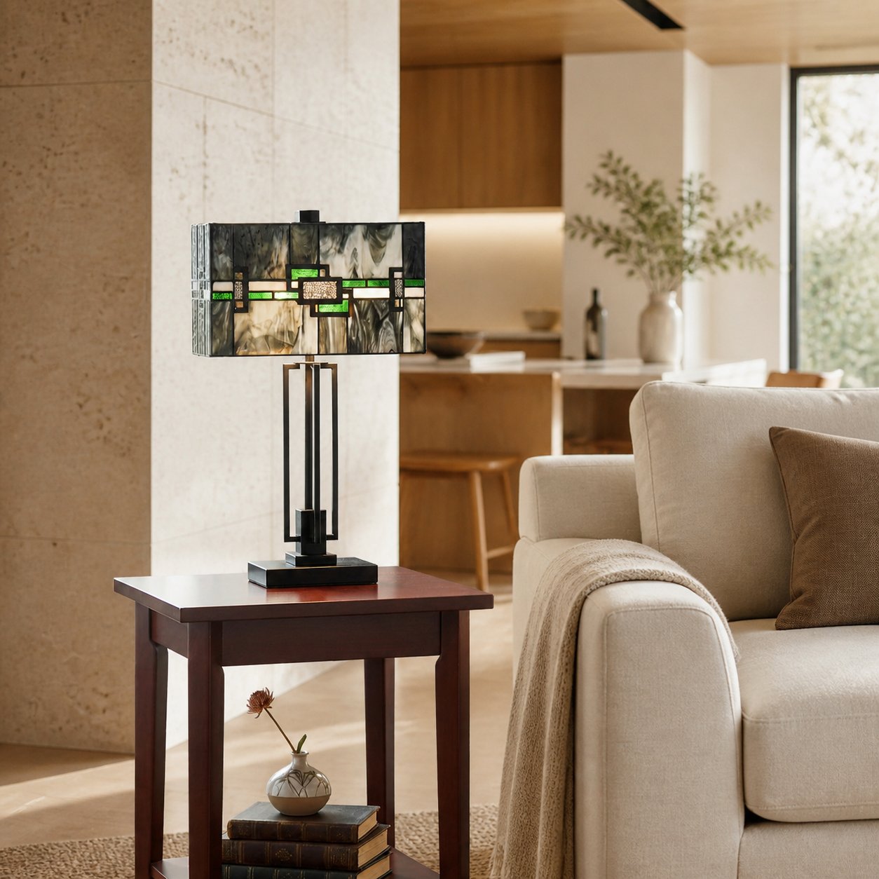 Culletto Stained-Glass Rectangular Table Lamp – Artisan Look for Bedrooms and Hallways