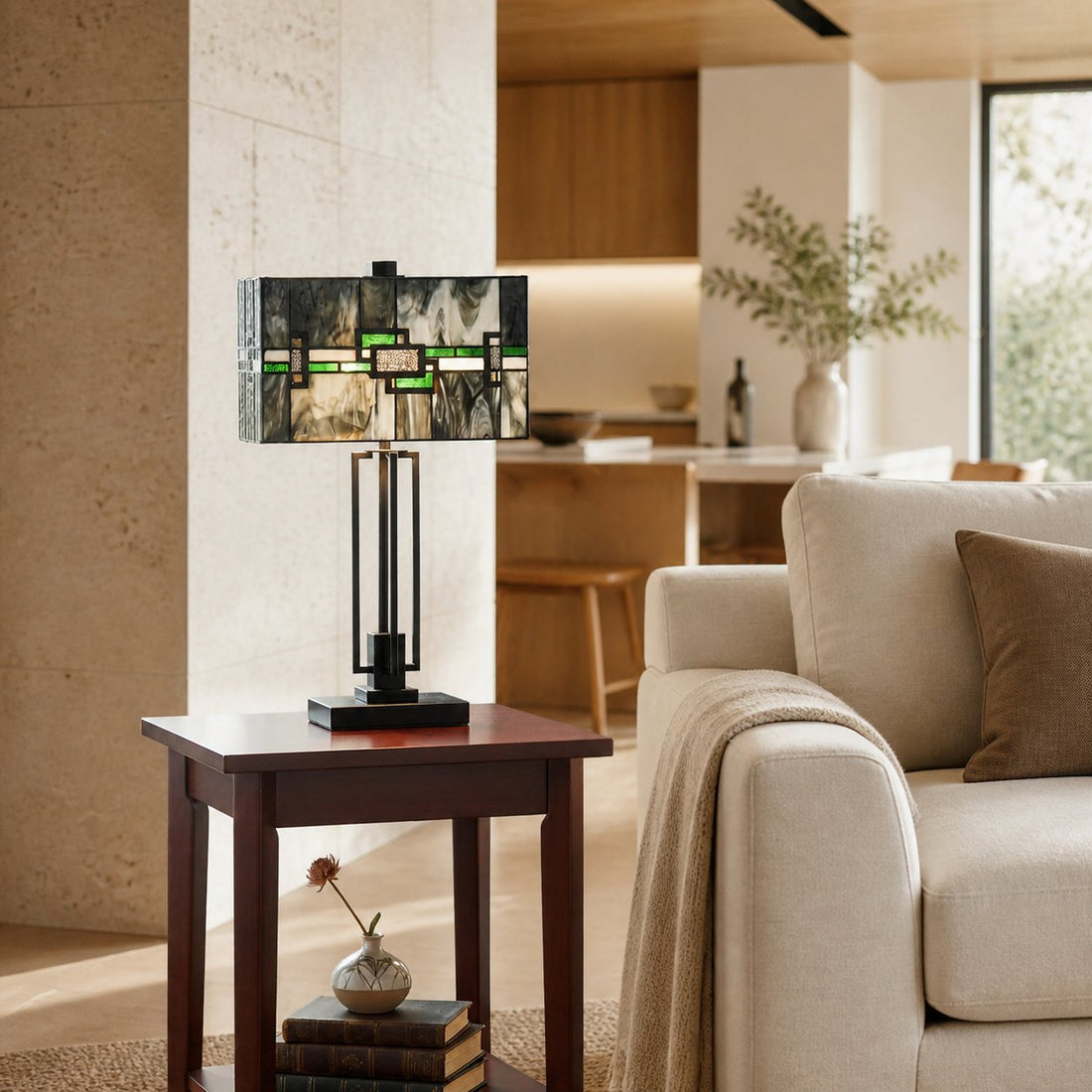 Culletto Stained-Glass Rectangular Table Lamp – Artisan Look for Bedrooms and Hallways