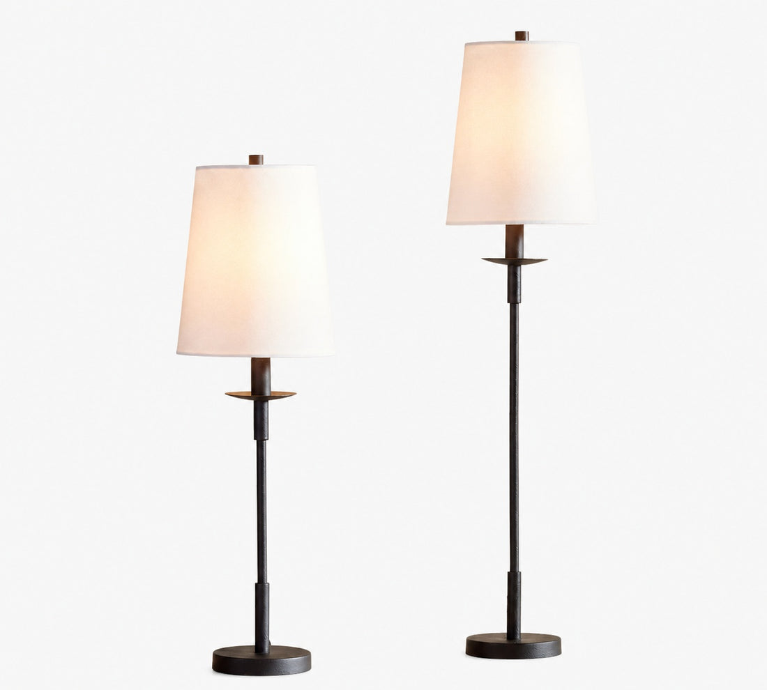 Rowan Modern Iron Table Lamp - Industrial Farmhouse Linen Bedside Reading Light