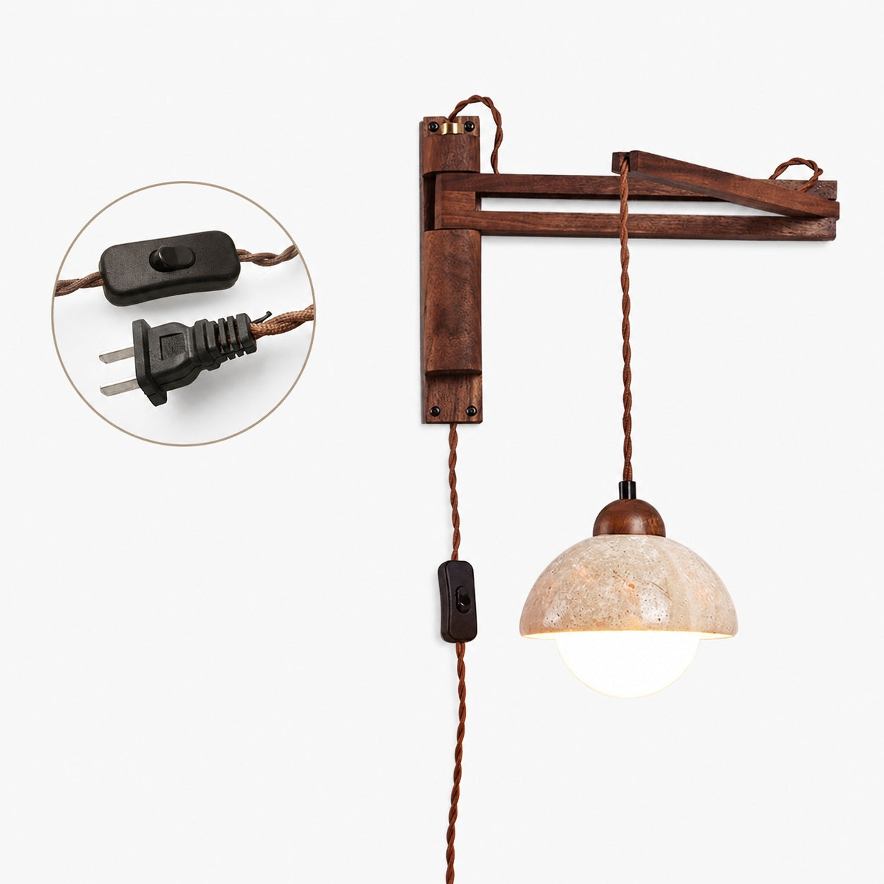 Tia Travertine Swing Arm Plug-in Sconce