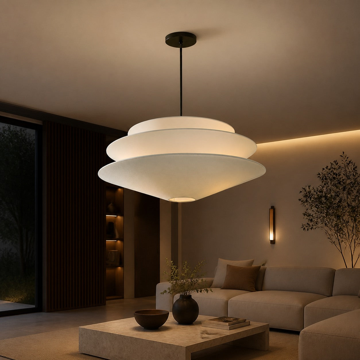 Solivara Pendant – Linen Pendant Light – Layered Shade