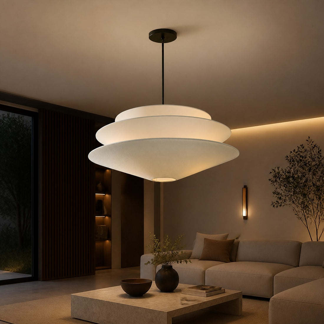 Solivara Pendant – Linen Pendant Light – Layered Shade