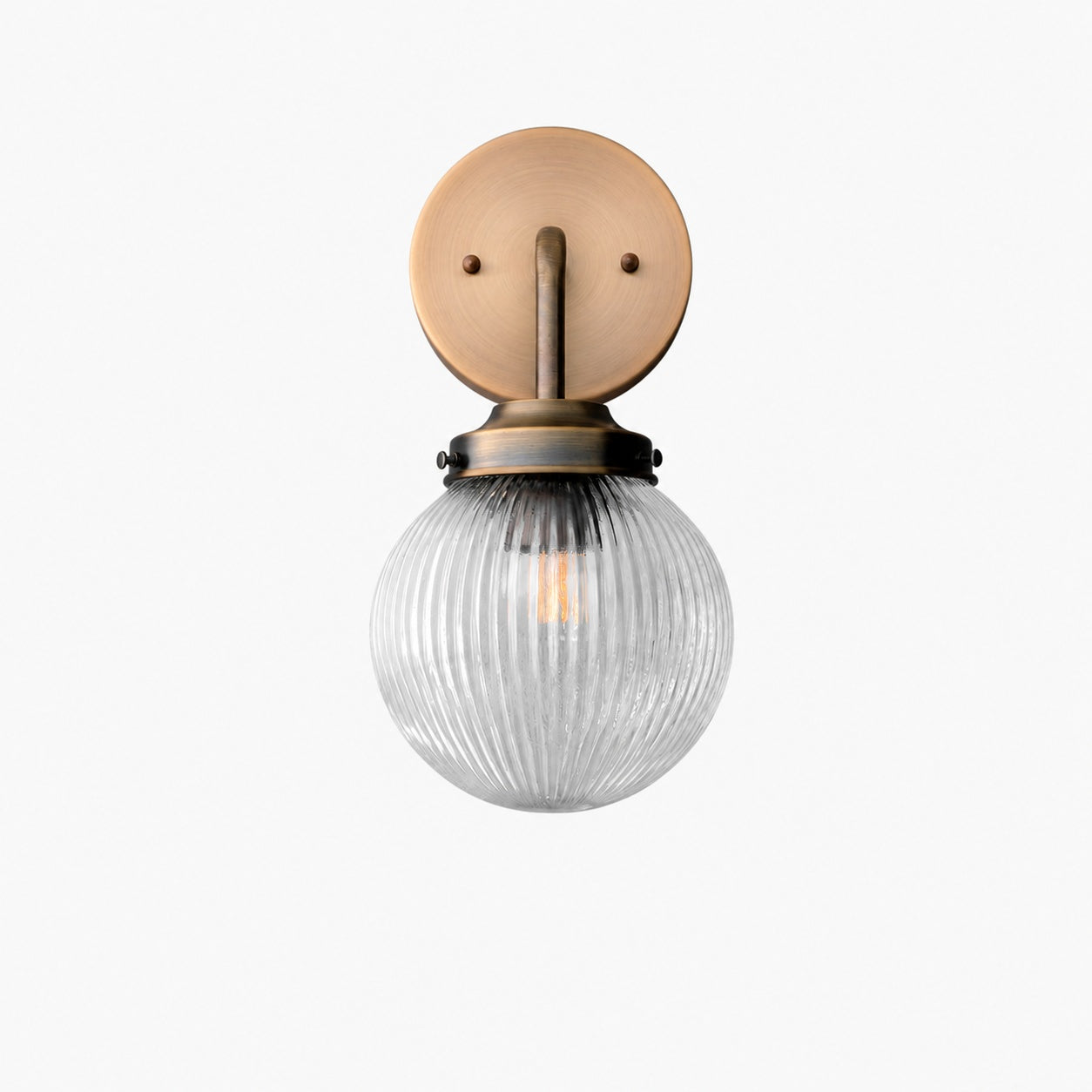 Glorica Glass Aged Brass Wall Sconce - Ribbed Glass Shade Industrial Style Lighting