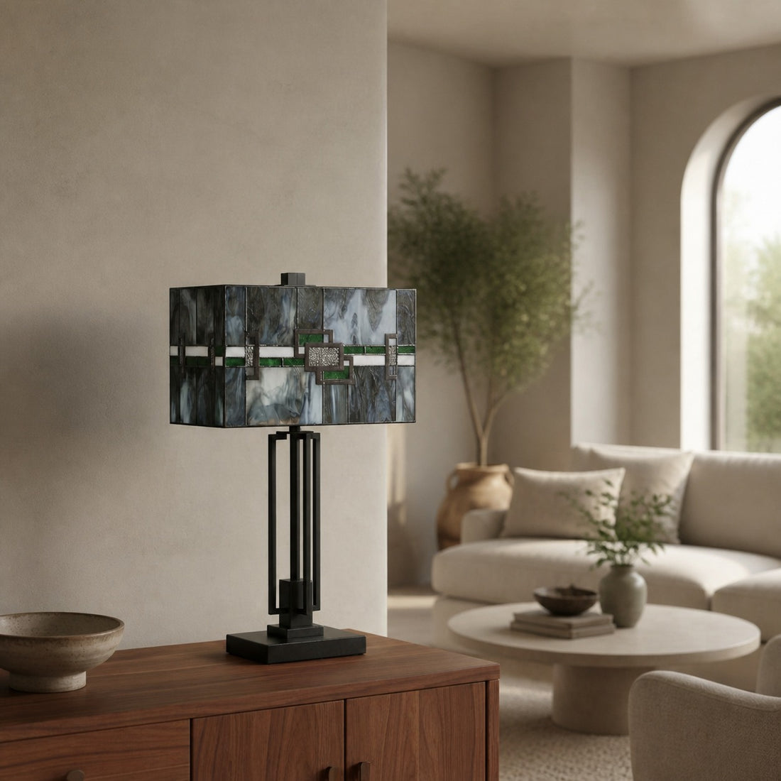 Culletto Stained-Glass Rectangular Table Lamp – Artisan Look for Bedrooms and Hallways