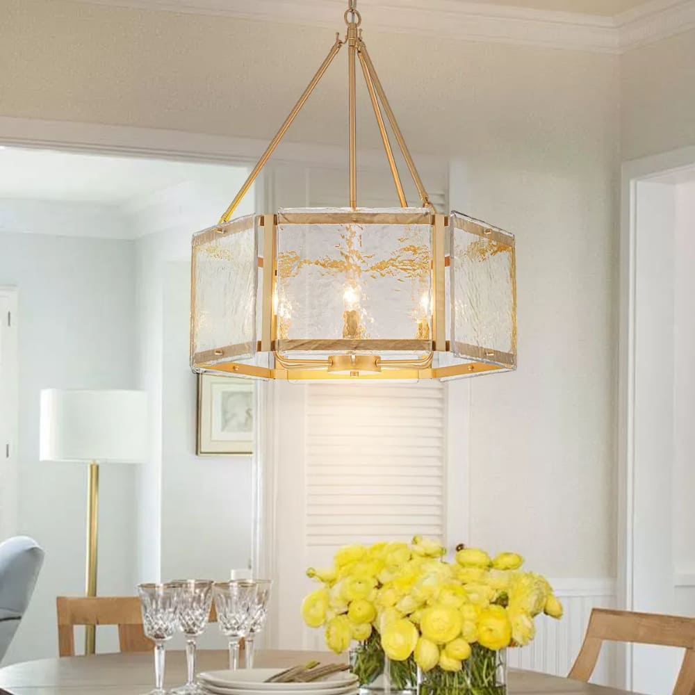 Textured Water Ripple Drum Chandelier - 6-Light Glass Pendant Light