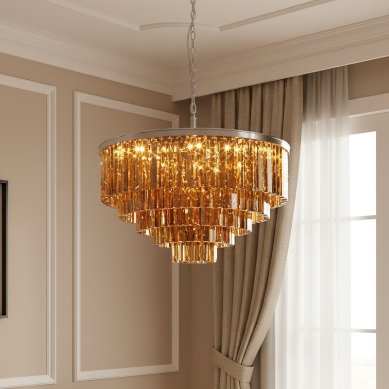 Aurevon Crystal Prism Metal Frame Modern Ceiling Chandelier for Home and Hotel