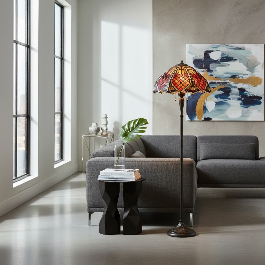 TF Orsino Decorative Tiffany Style Floor Lamp - Artistic Stained Glass Lamp for Bedroom